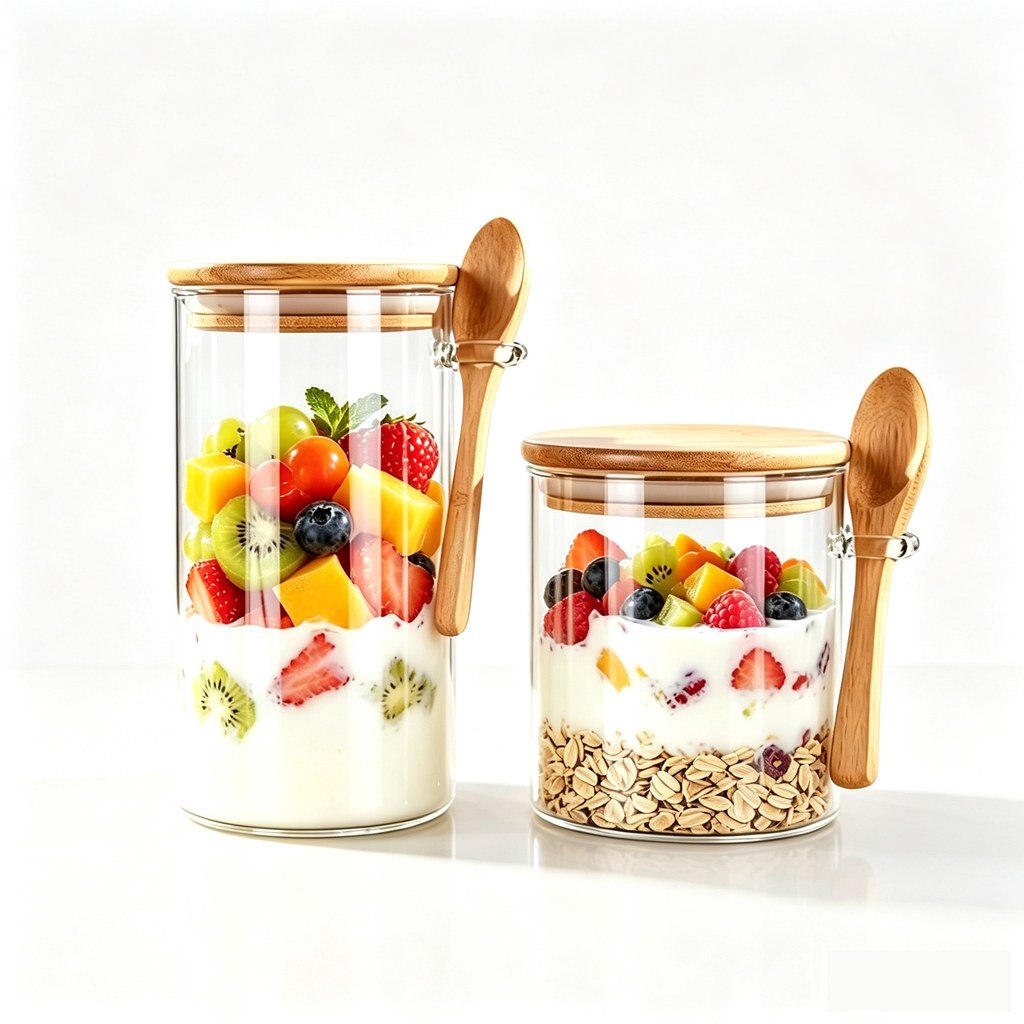 Glass food jars with wooden lids