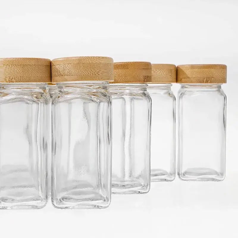 4 Oz Empty Glass Spice Jars With Labels And Airtight Metal Lid Kitchen Square Spice Bottles Containers