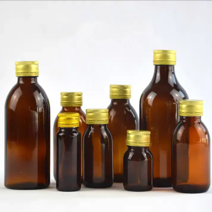 Customized 200ml 250ml 300ml 500ml Amber Round Empty Lean Cough Syrup Bottle With Plastic Cap