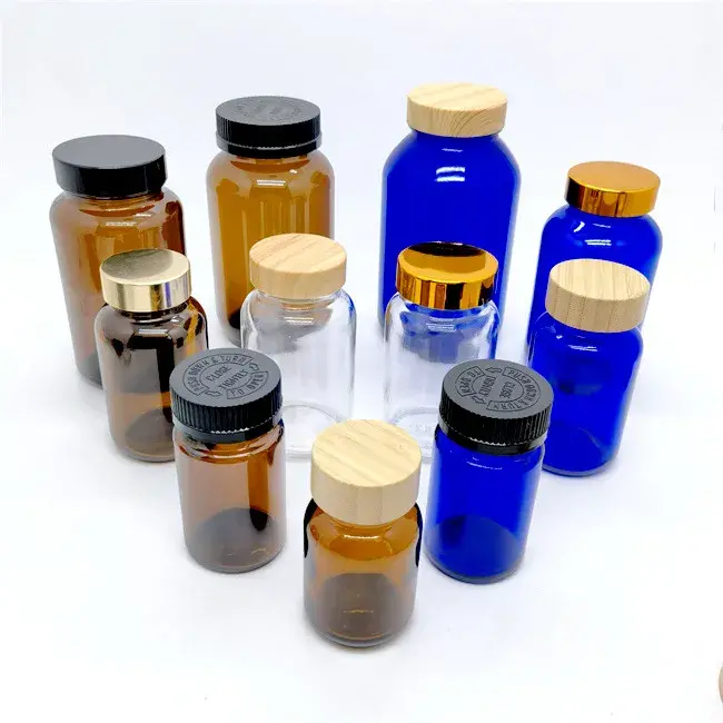 60ml -1L Wide Mouth Packer/ Pill/Vitamin Glass Bottle W/ Cap