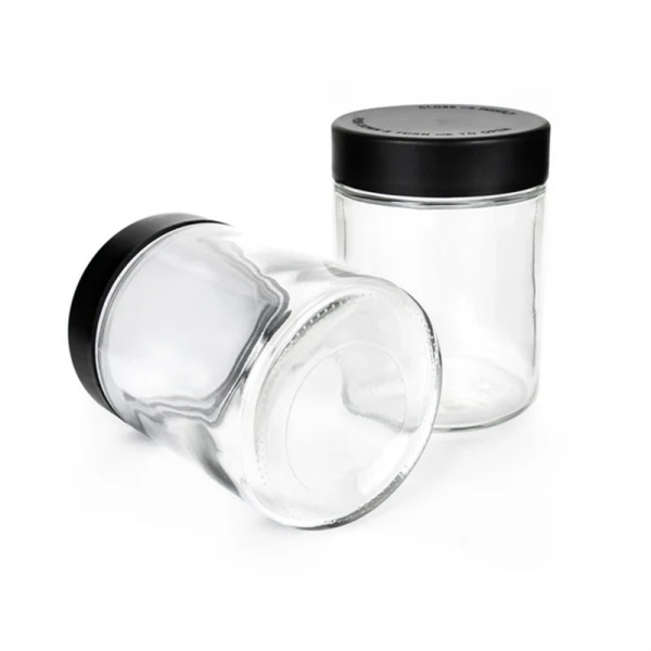 Child Resistant Thick Wall Cr Glass Jar 2 4 8 10oz Straight Sided Rounded Glass Container For 3.5g Flowers