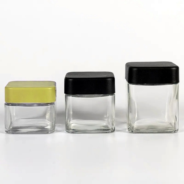 Flower Packaging Smell Proof 3oz 4oz 5oz Square CR Glass Jar with Child Resistant Plastic Lids