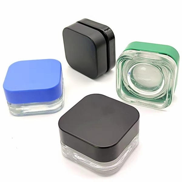 3ml 5ml 7ml 9ml Clear Square Glass Container 1 Gram Glass Cannabis Concentrate Jar With Child Resistant Screw Lids