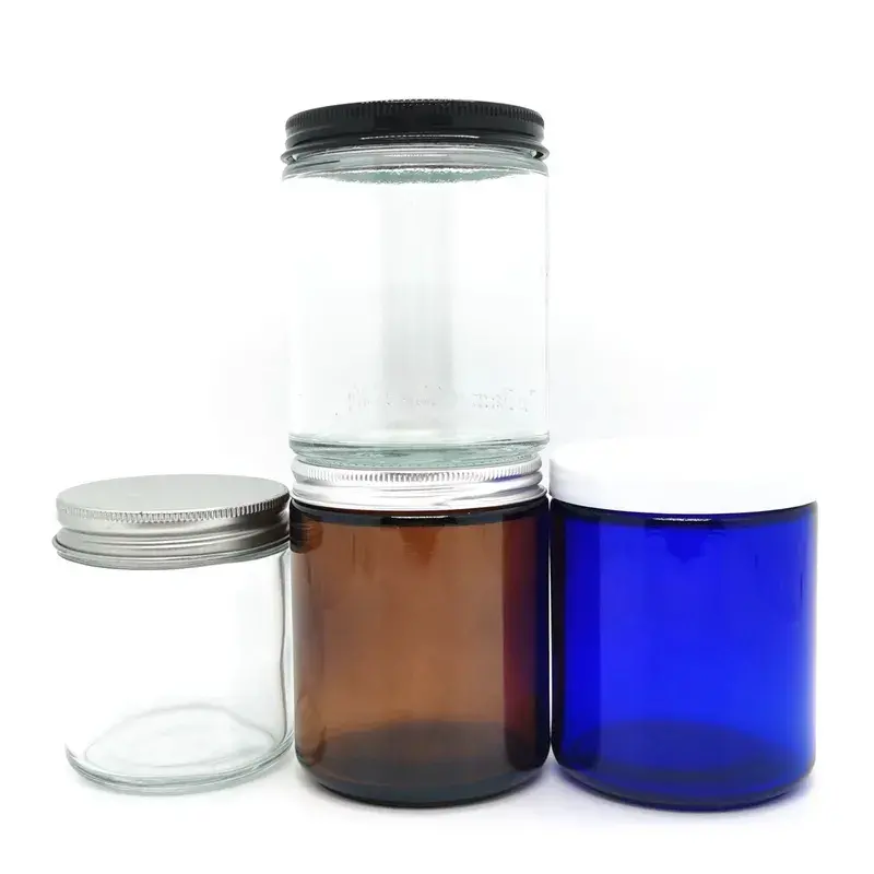 6oz 8oz 9oz Clear/Amber /Blue Straight sided Glass Jar W/ Cap