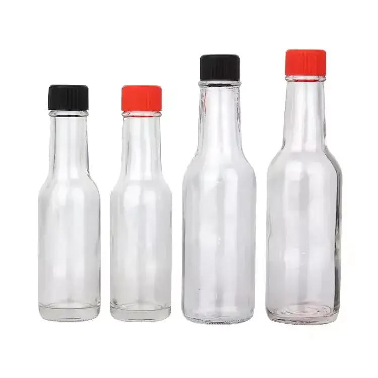 Hot Sauce Chilli Glass Bottle Empty 5oz 8oz 150ml 250ml round Salad Dressing Ketchup Bottle with Screw Cap Lids