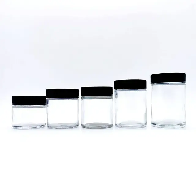 1oz 2oz 3oz 4oz 5oz  8oz 10oz 12oz 16oz 18oz  Sided Clear Glass Child Resistant Proof Weed Jars